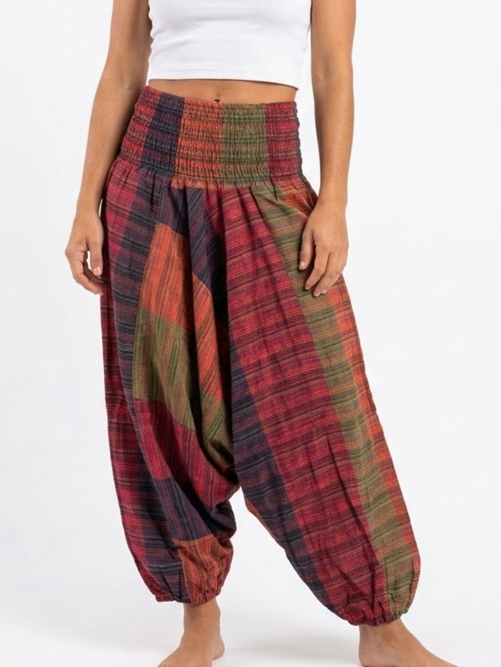 Patchwork Hippy Harem Genie Pants Boho Drop Crotch Nepal Cotton Smock Size XL